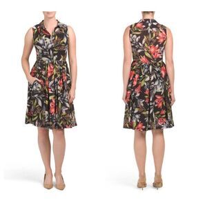 French Connection Women's Black Cadenicia Drape Floral Midi Dress Size 2